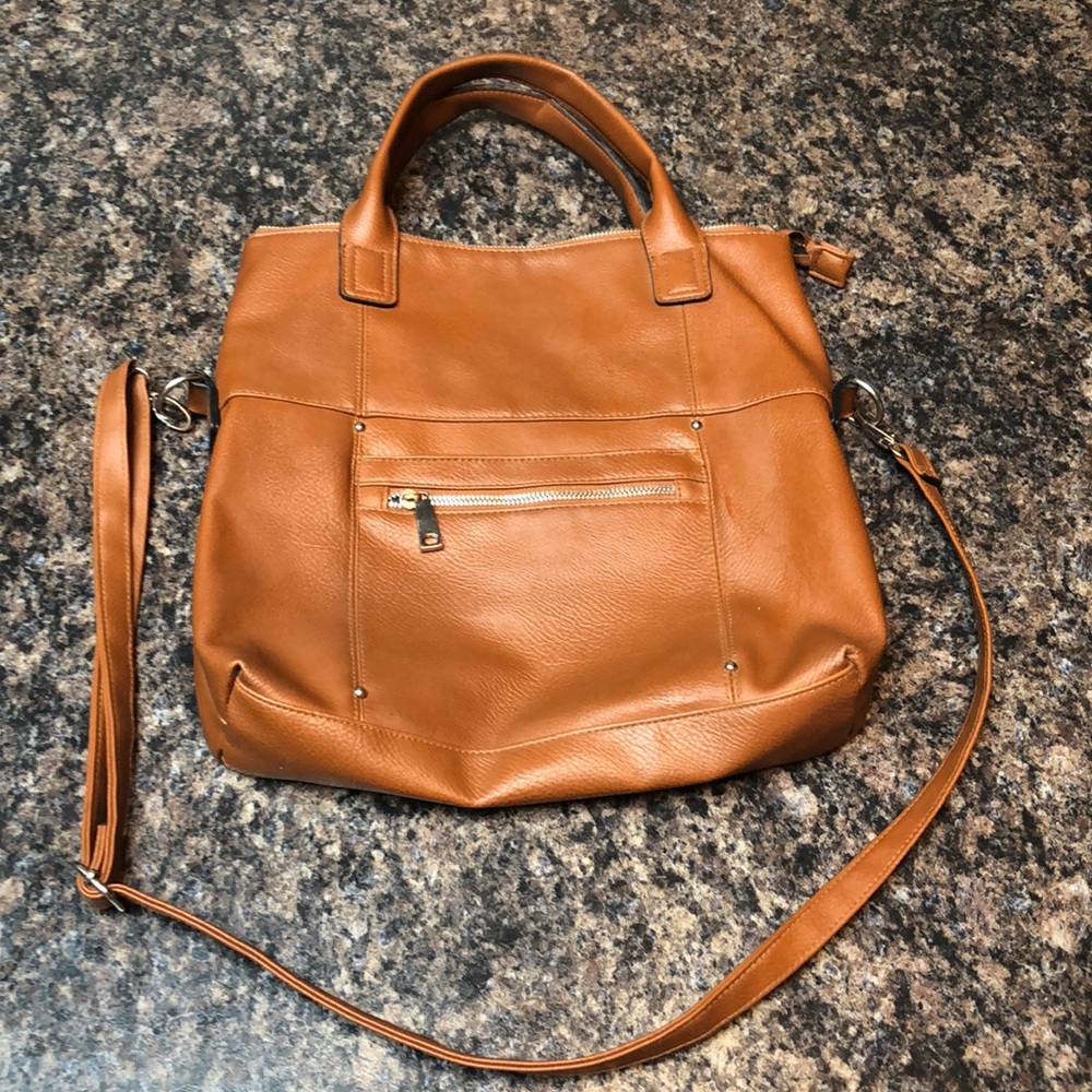Larger size tan bag with arm or shoulder straps